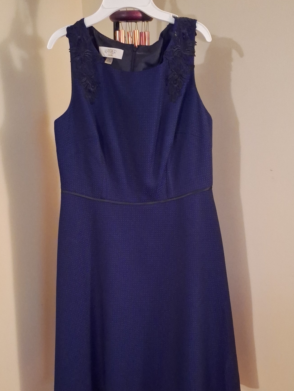 Kasper - Classic Navy Lace-Trim A-Line Dress